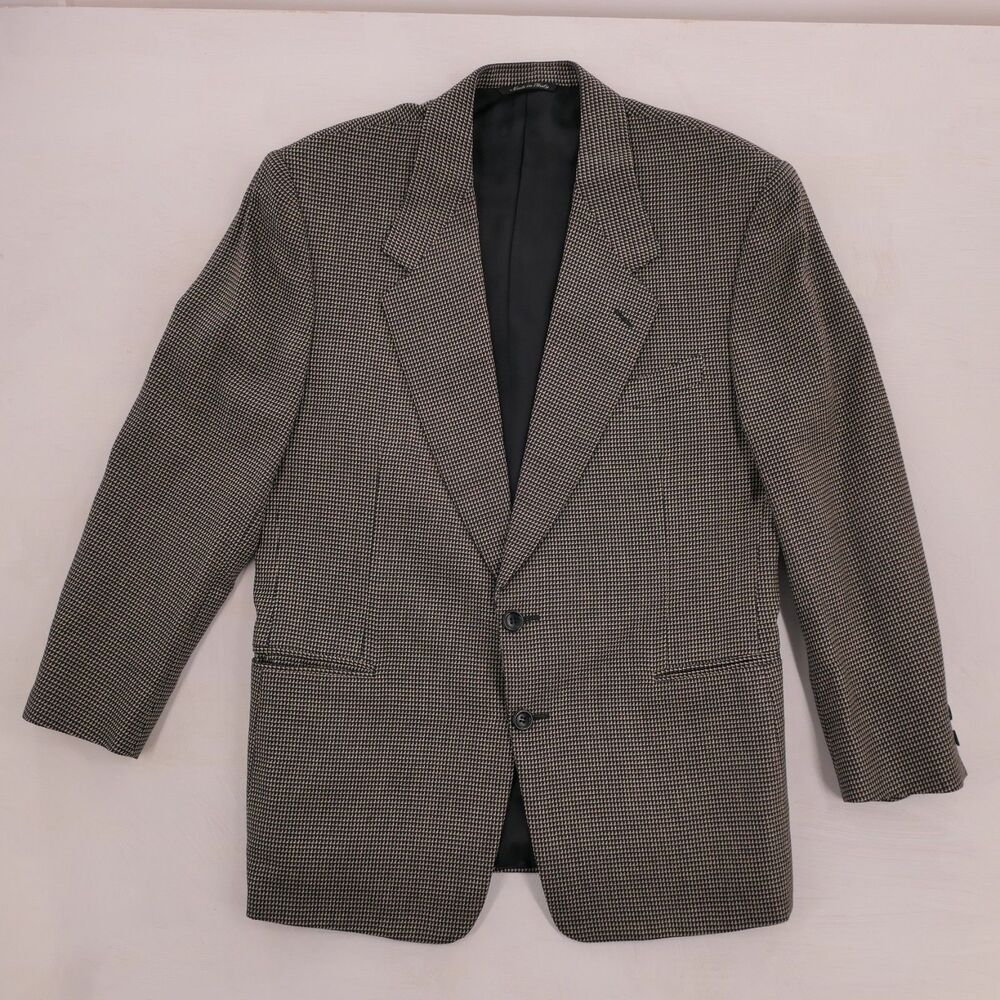 Canali Blue Label Sz 42 Navy Blue Squares On Beige Ventless Italy Designer Work